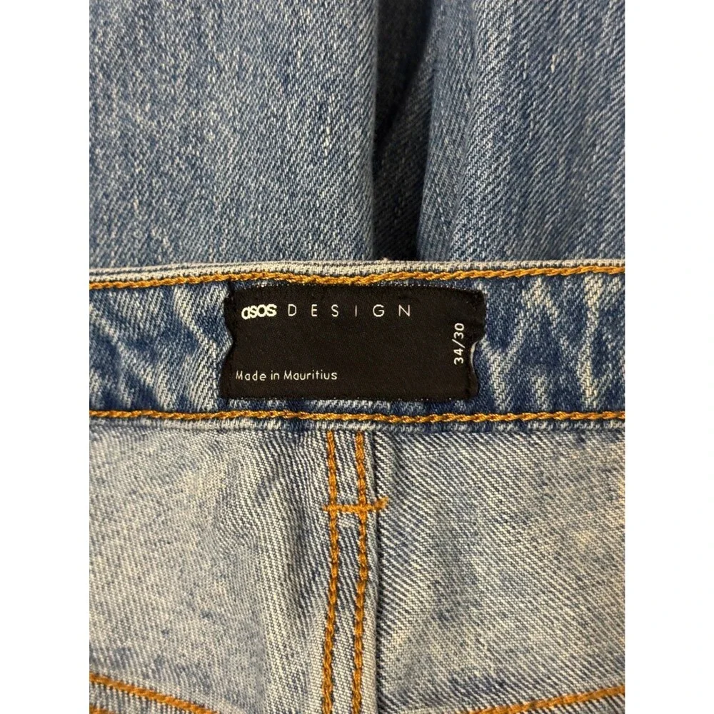 ASOS DESIGN Jeans Mens 34 30 Light Wash Relaxed Wide Leg Straight Distressed - Picture 3 of 9